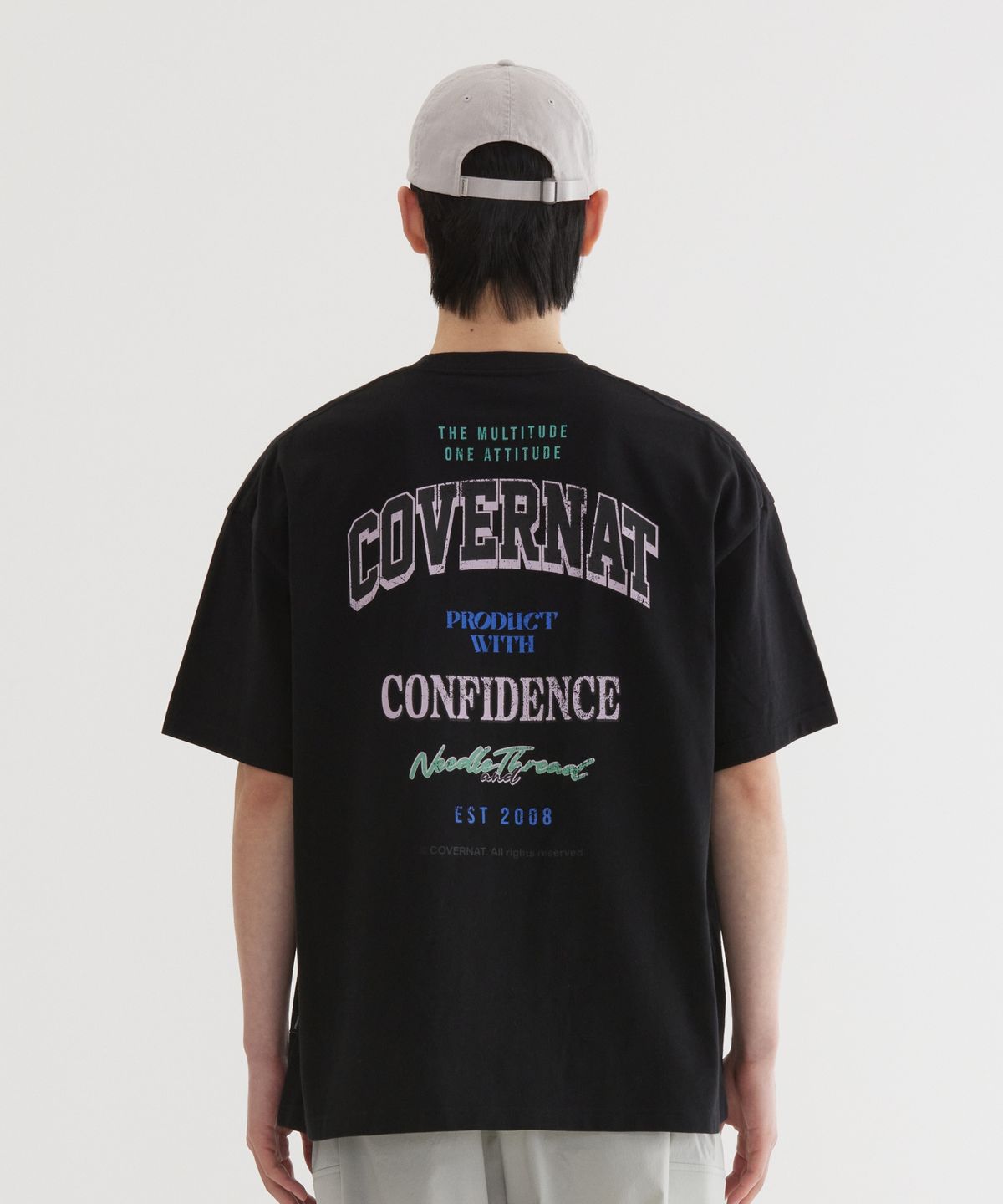커버낫(COVERNAT) 멀티 로고 타이포 그래픽 티셔츠 Black