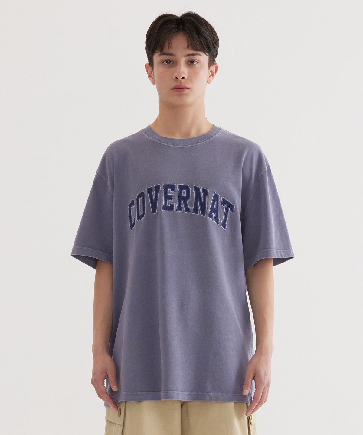 커버낫(COVERNAT) 아치 아플리케 다잉 티셔츠 Purple