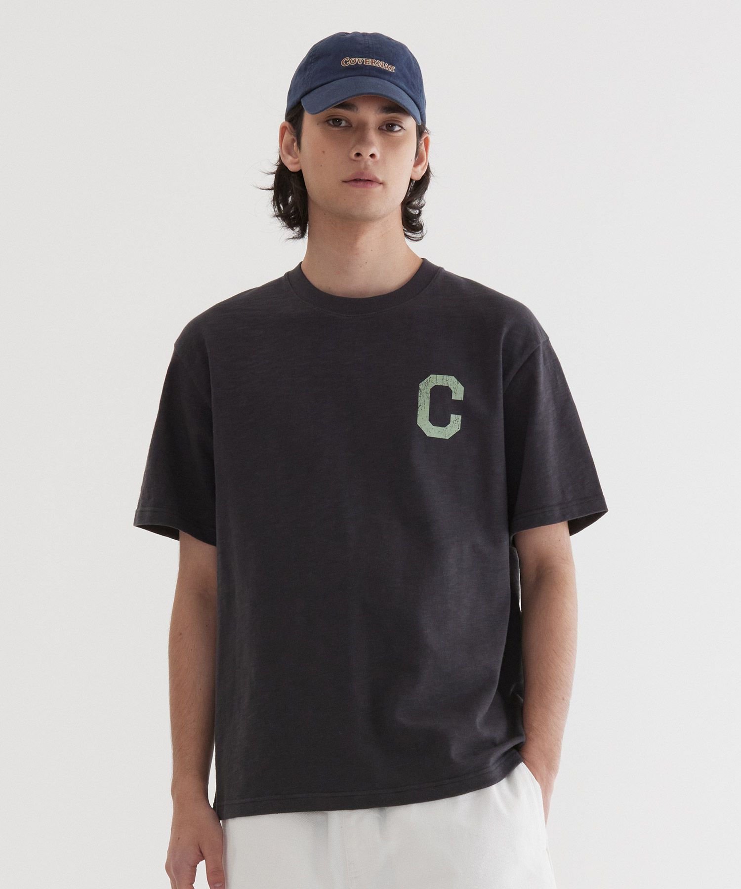 Tシャツ・カットソー COVERNAT Crack C Logo Slub T-Shirt Blue MUSINSA | COVERNAT Slub Crack C Logo T-Shirt Charcoal