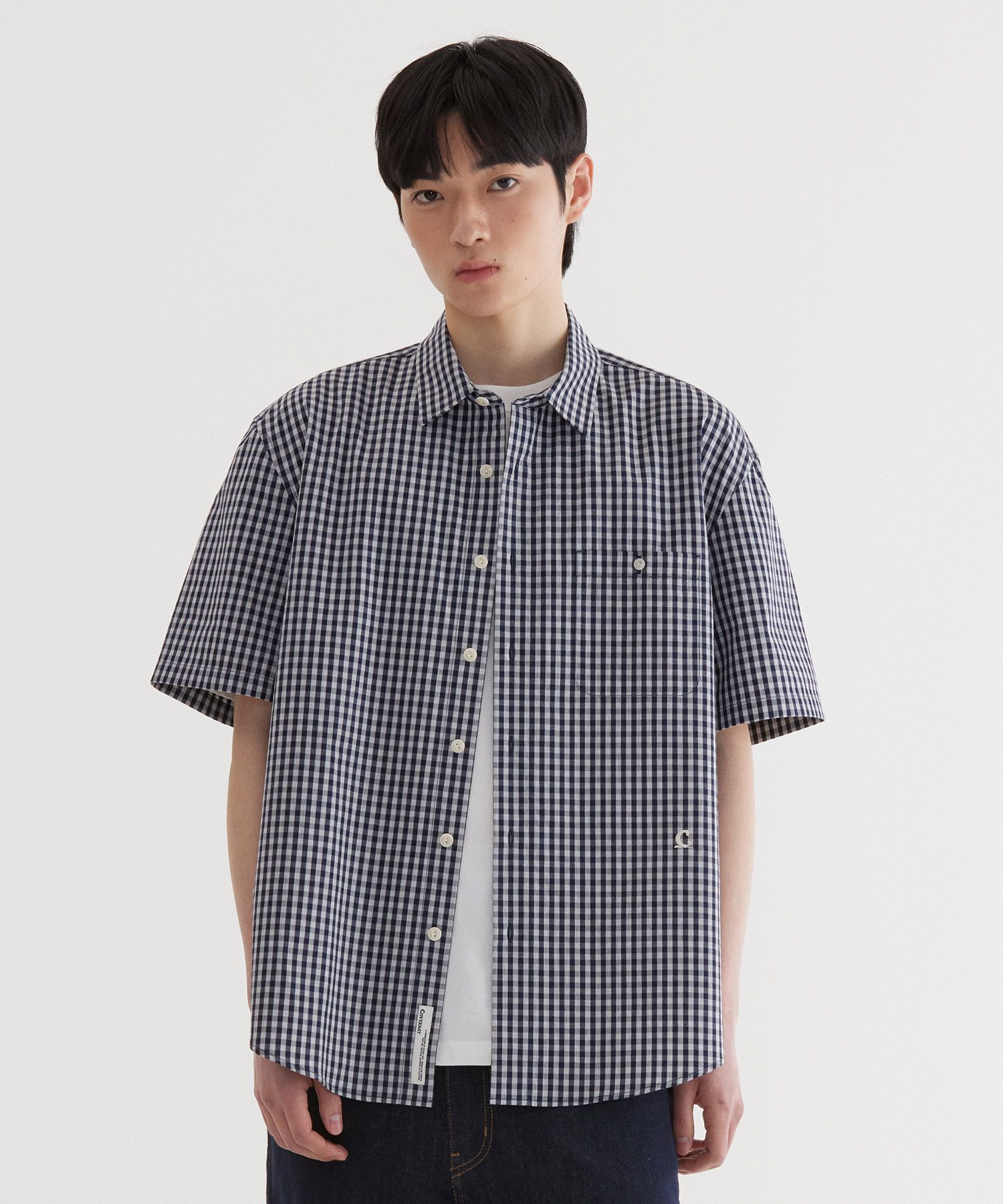[COVERNAT]★25SS★韓国人気★GINGHAM HALF SHIRT MUSINSA公式 | COVERNAT Gingham Half Shirt Dark Navy