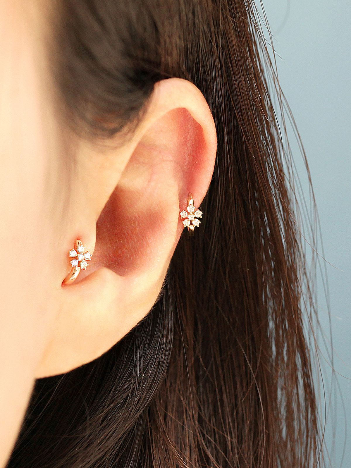 미니멀피어싱(MINIMALPIERCING) 14K 귓바퀴 트라거스 코스모스 큐빅 원터치 링피어싱 귀걸이