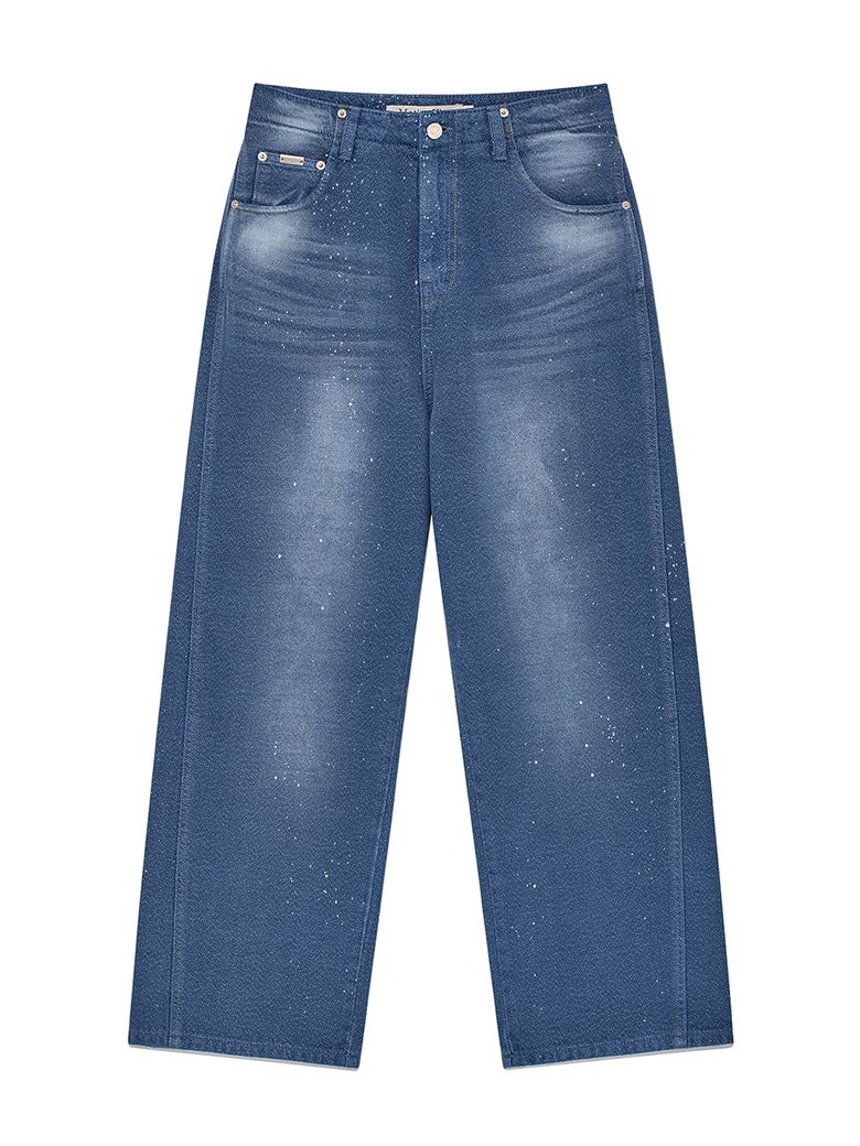 BACK LINE POINT SOFT SHINY DENIM PANTS IN BLUE