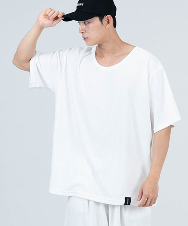 T2501 테리 오버핏 보트넥 반팔티 [화이트]