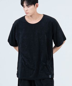 T2501 테리 오버핏 보트넥 반팔티 [블랙]