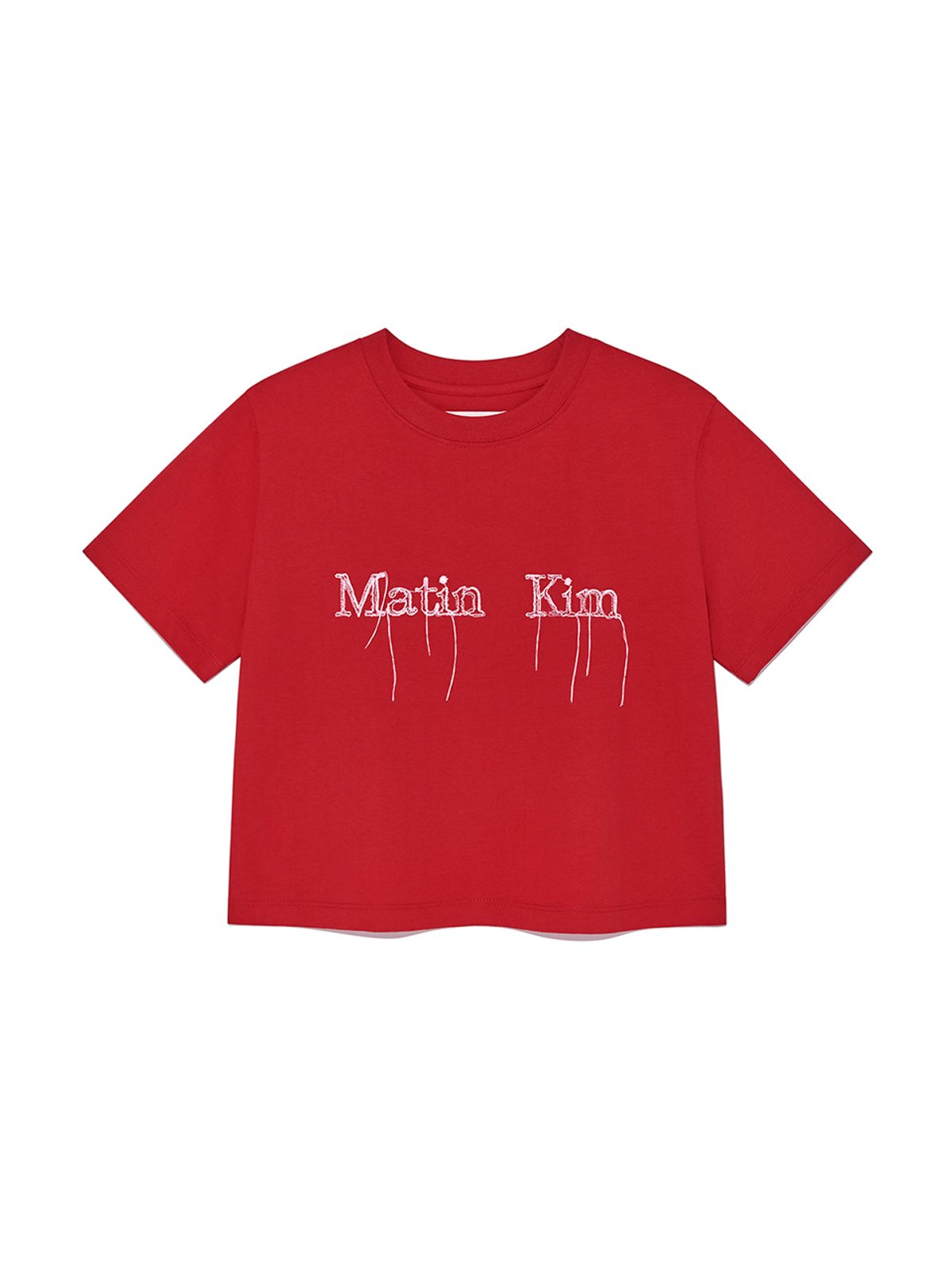 마뗑킴(MATIN KIM) LOGO THREAD POINT CROP TOP IN RED