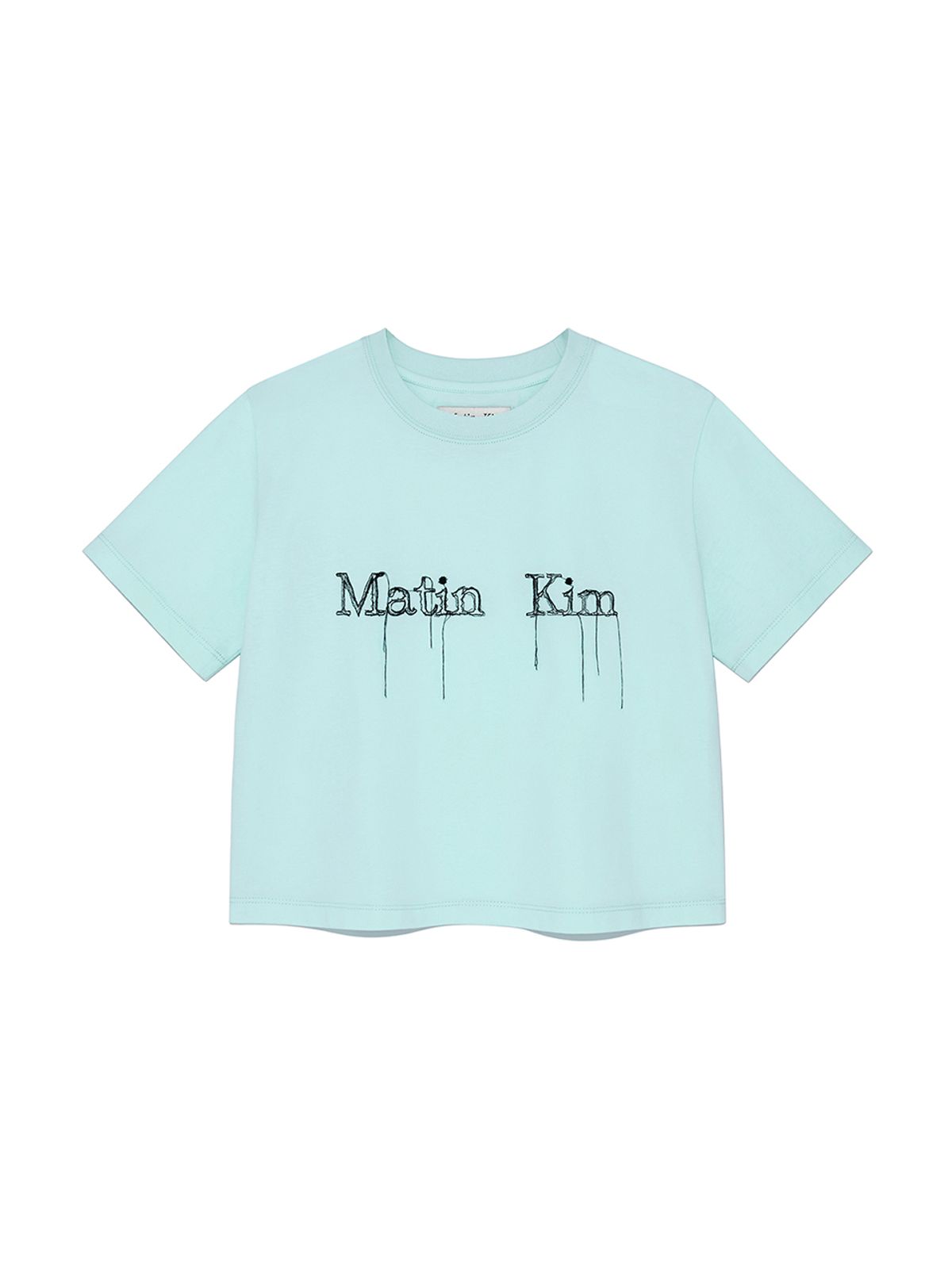 마뗑킴(MATIN KIM) LOGO THREAD POINT CROP TOP IN LIGHT BLUE