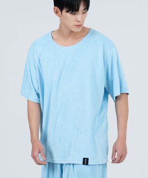 T2501 테리 오버핏 보트넥 반팔티 [블루]