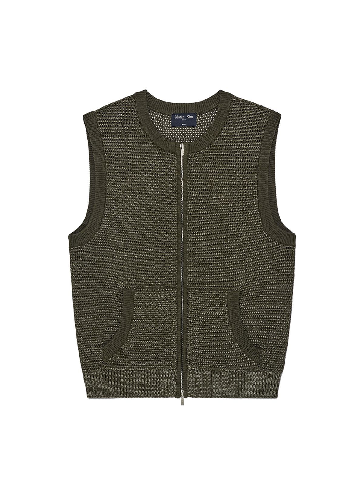 마뗑킴(MATIN KIM) TWO TONE MESH KNIT VEST FOR MEN IN KHAKI