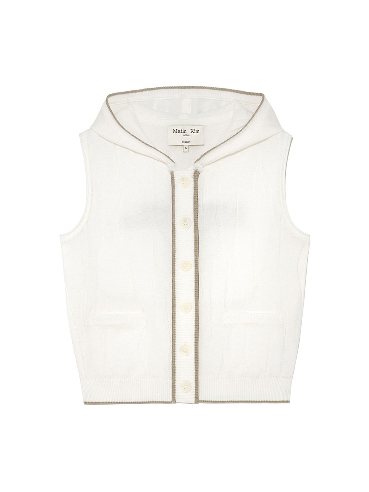 마뗑킴(MATIN KIM) WRINKLE HOODY BUTTON KNIT VEST IN IVORY