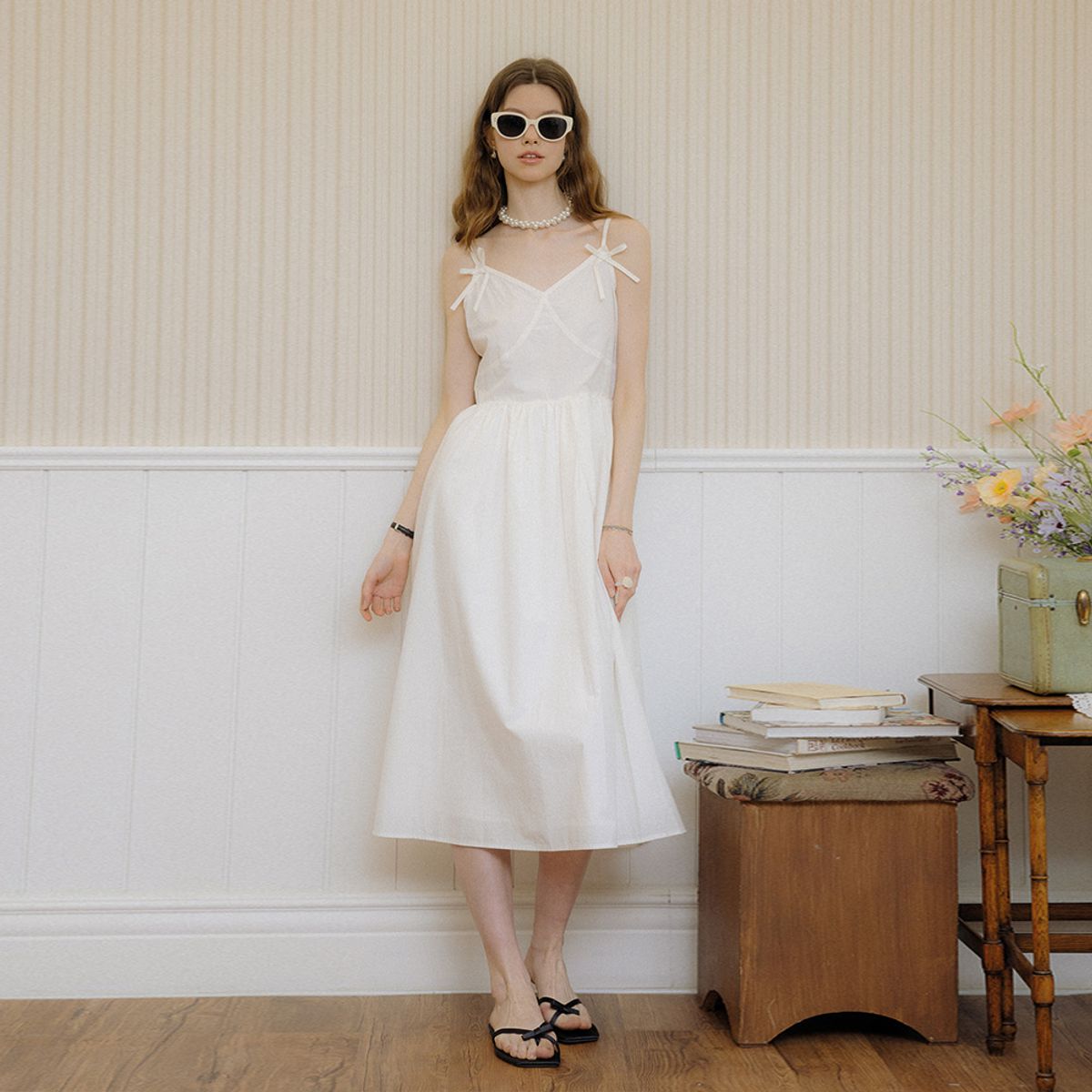 던드롭(DUNDROP) DD_Ribbon sling dress_WHITE