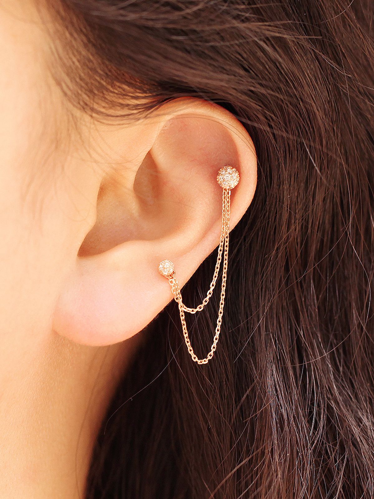미니멀피어싱(MINIMALPIERCING) 14K 귀걸이 피어싱 레이어드 두줄 연장 체인