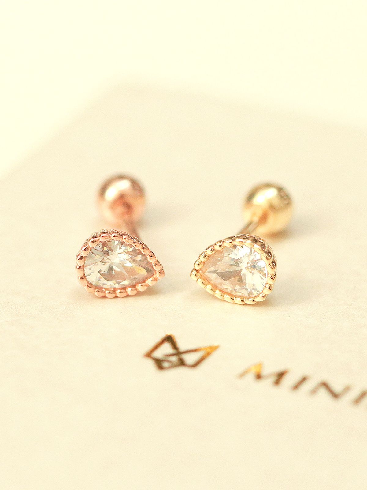 미니멀피어싱(MINIMALPIERCING) 14K 미니미 물방울 큐빅 피어싱 귀걸이