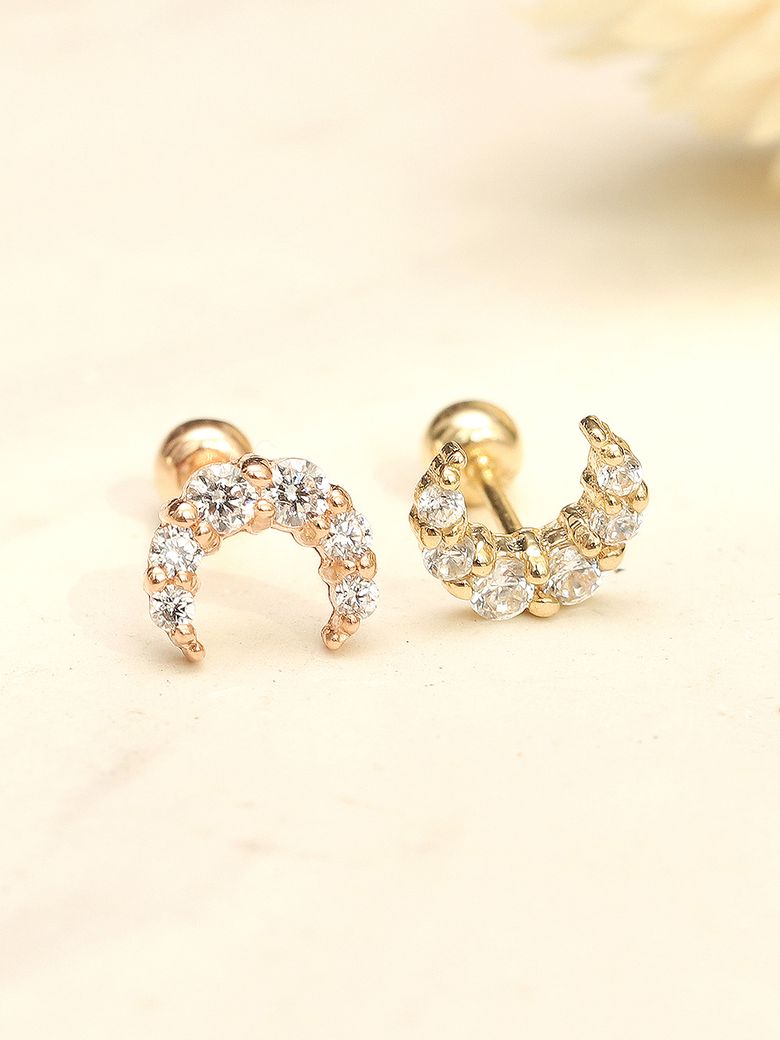 14K 크리스탈 초승달 피어싱 귀걸이