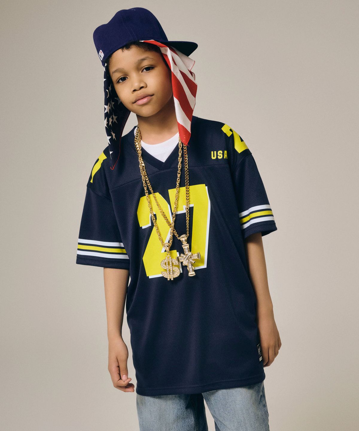 테이크이지 키즈(TAKEASY KIDS) 자이언트핏 USA 풋볼 저지 (네이비)
