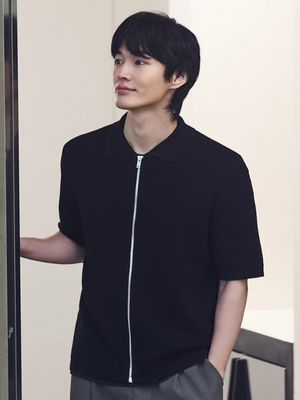 남성) 리넨 블렌드 집업 반팔 가디건_MSF2EC1321