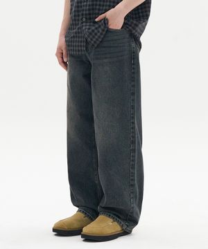 딥 워싱 와이드 데님 팬츠 (RUSTY BLUE)