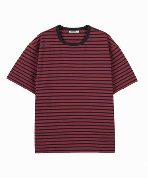 루즈핏 스트라이프 하프 티셔츠 (BLACK/DARK RED)