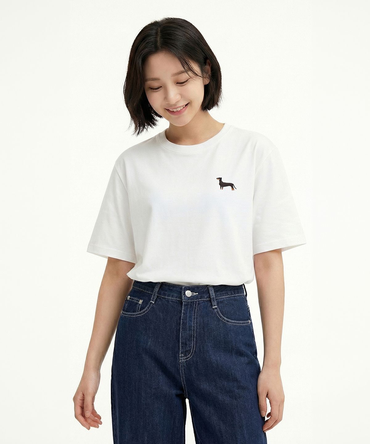 옥스타(OKSTAR) 닥스훈트 자수 반팔티