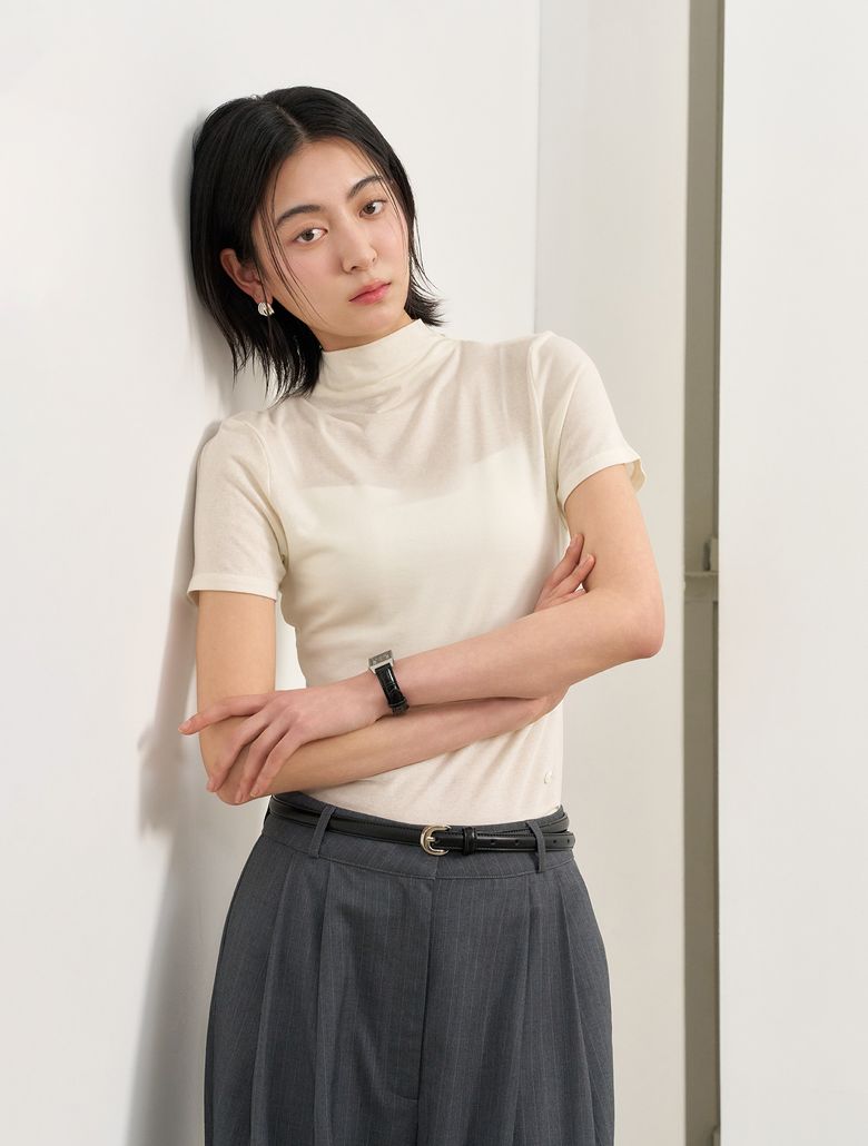 아세테이트 모크넥 슬림 반팔티 [IVORY] / WBE2L01526