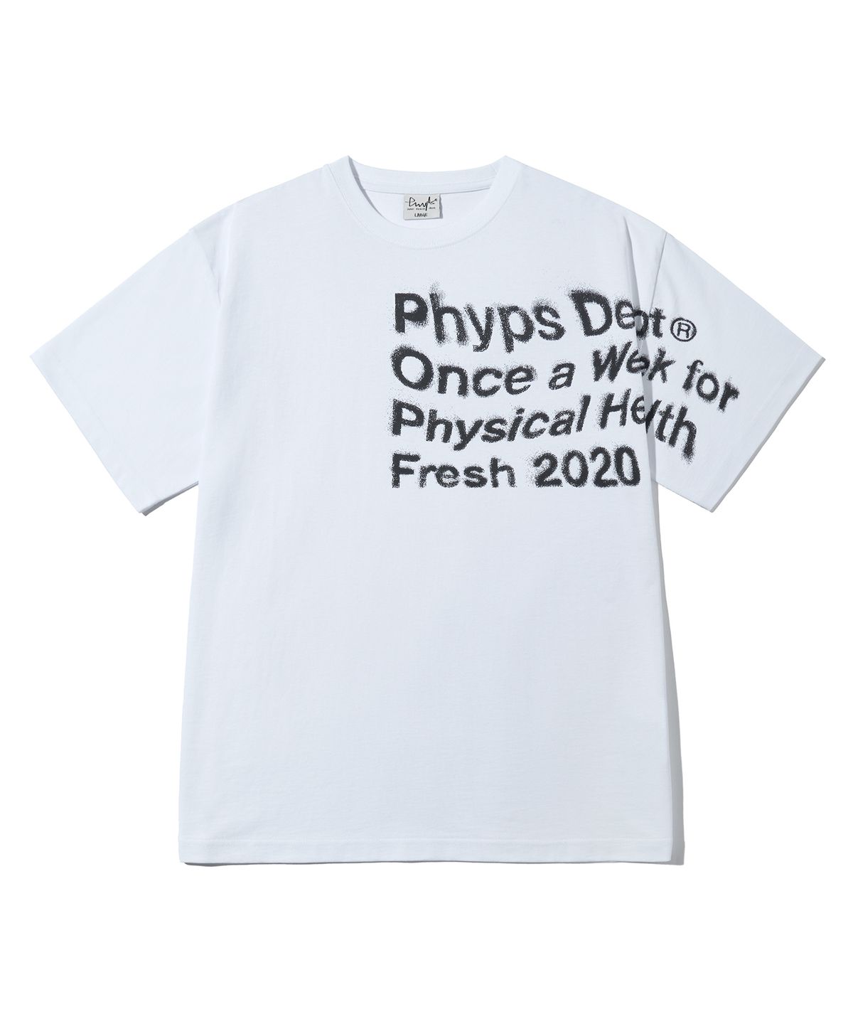 피지컬 디파트먼트(PHYSICAL DEPARTMENT) 오버 타이포 스프레이 반팔티셔츠_화이트