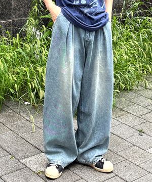 태리 앞핀턱 와이드 데님 팬츠 2 Color [ULZD_0011]