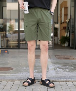 스트링 밴딩 라벨 플랩포켓 카고 반바지