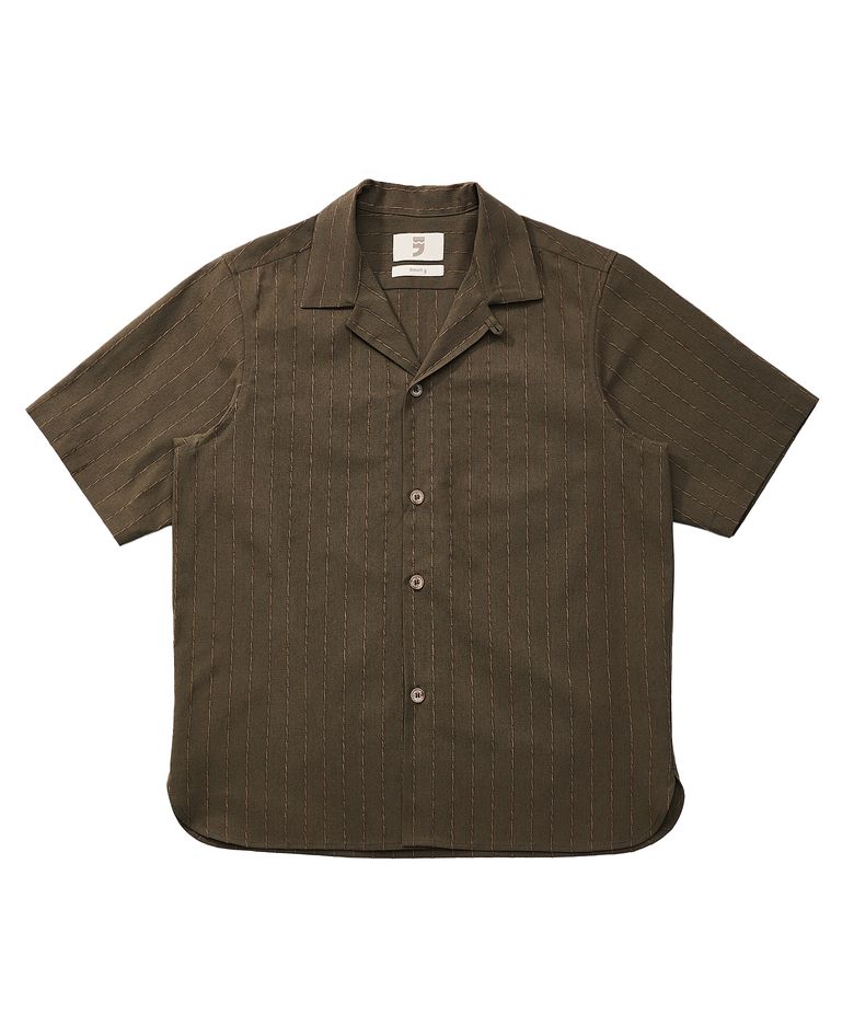 STRIPE L-C TAILORED 1/2 SHIRT (Khaki)