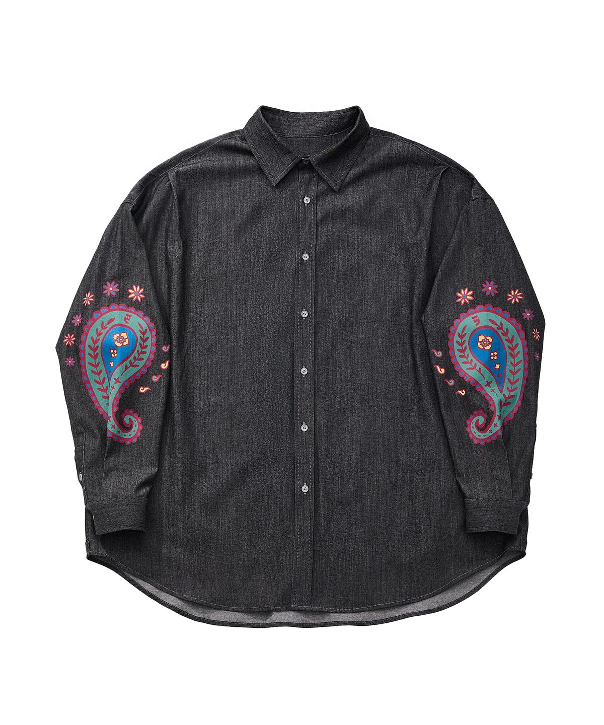 어낫띵(A NOTHING) PAISLEY PRT. DENIM PLEATS SHIRT (Black)