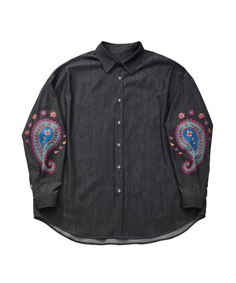 PAISLEY PRT. DENIM PLEATS SHIRT (Black)
