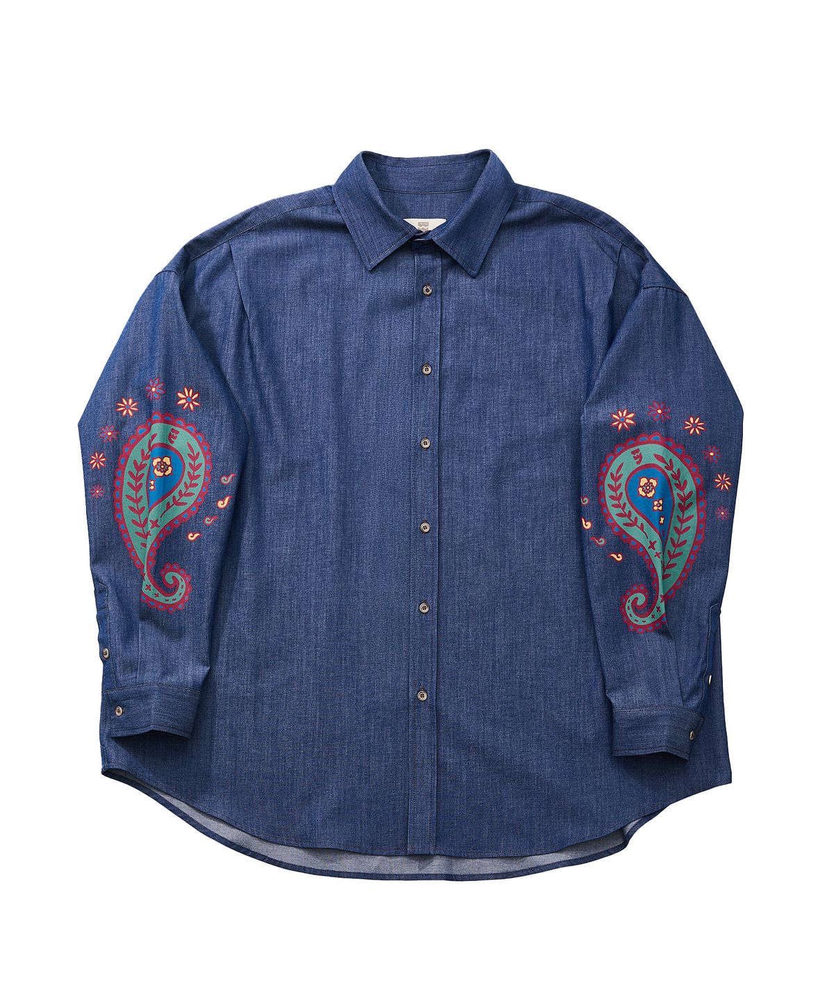 어낫띵(A NOTHING) PAISLEY PRT. DENIM PLEATS SHIRT (Blue)