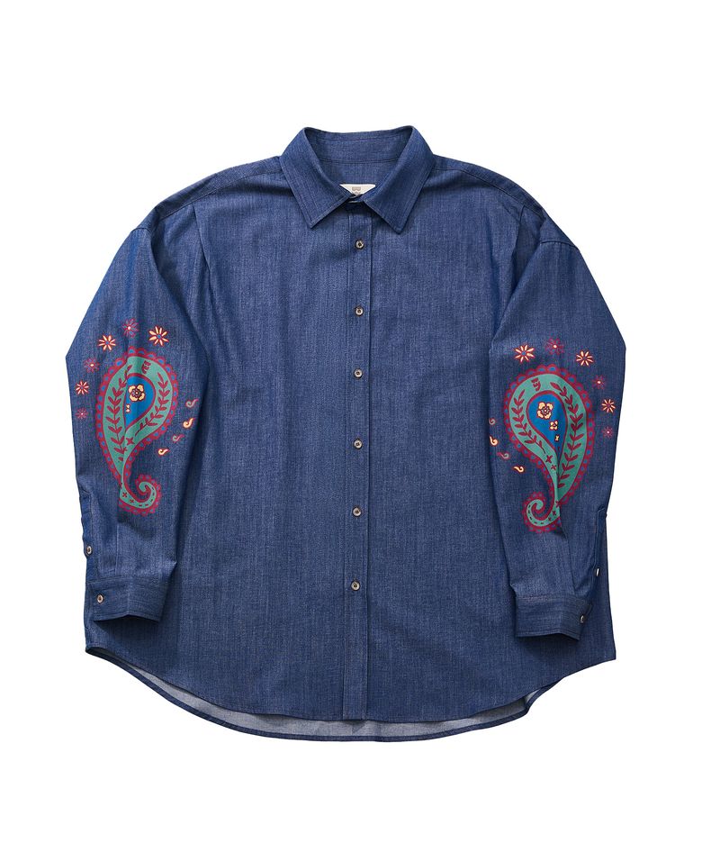 PAISLEY PRT. DENIM PLEATS SHIRT (Blue)