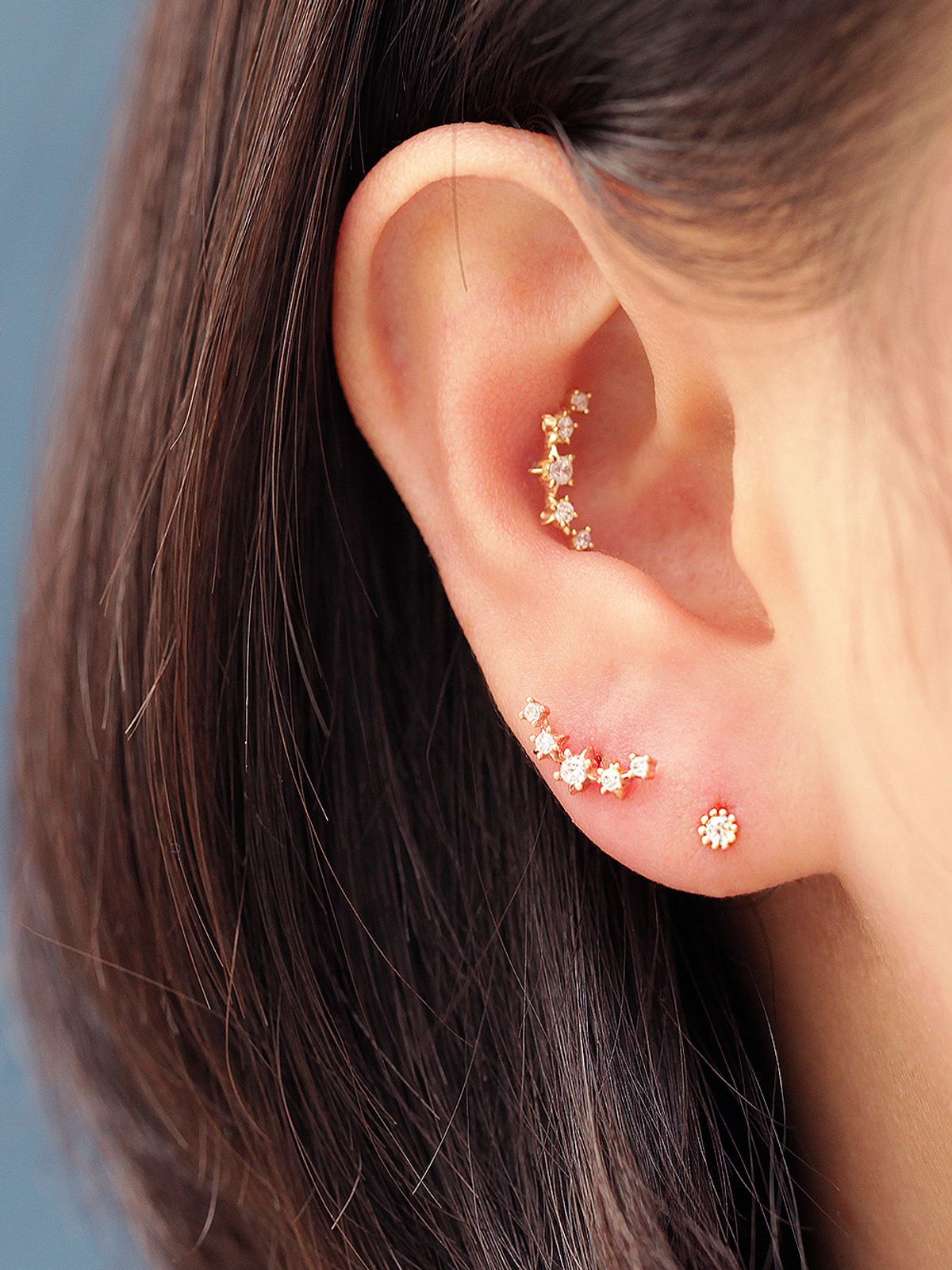 미니멀피어싱(MINIMALPIERCING) 14K 스터드 큐빅 커브 피어싱 귀걸이