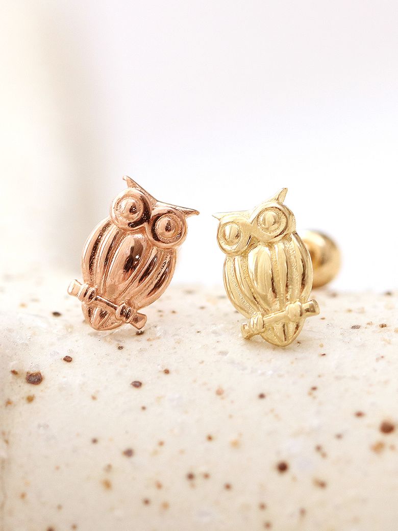 14K 골드 부엉이 피어싱 귀걸이