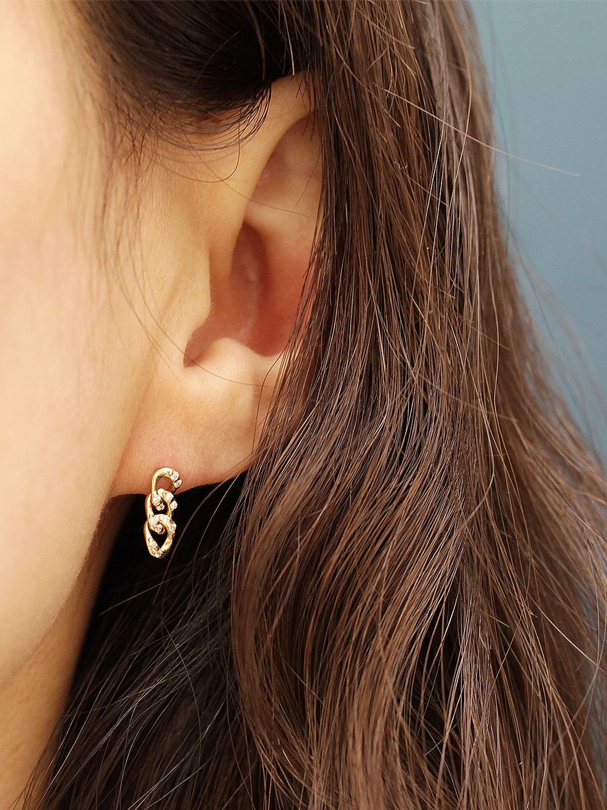 미니멀피어싱(MINIMALPIERCING) 14K 드롭 큐빅 체인 피어싱 귀걸이