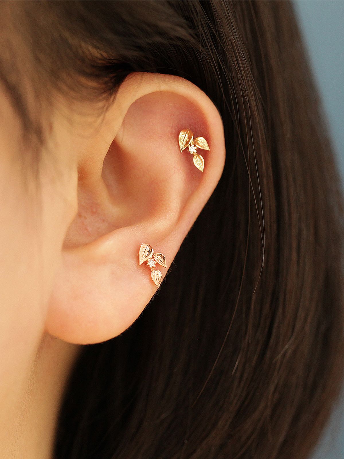 미니멀피어싱(MINIMALPIERCING) 14K 골드 세잎 리프 피어싱 귀걸이