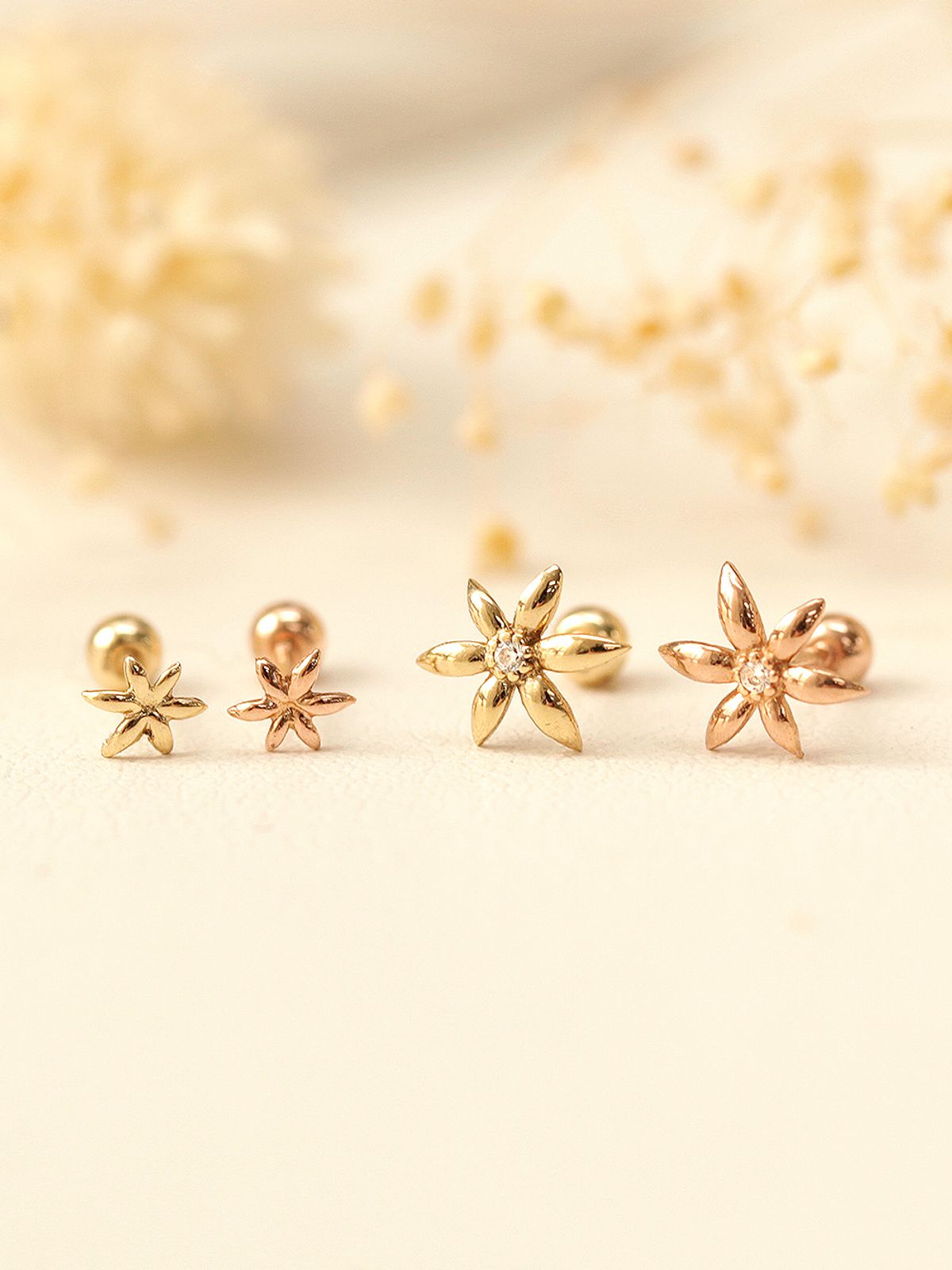 미니멀피어싱(MINIMALPIERCING) 14K 미니 큐빅 야자수 피어싱 귀걸이