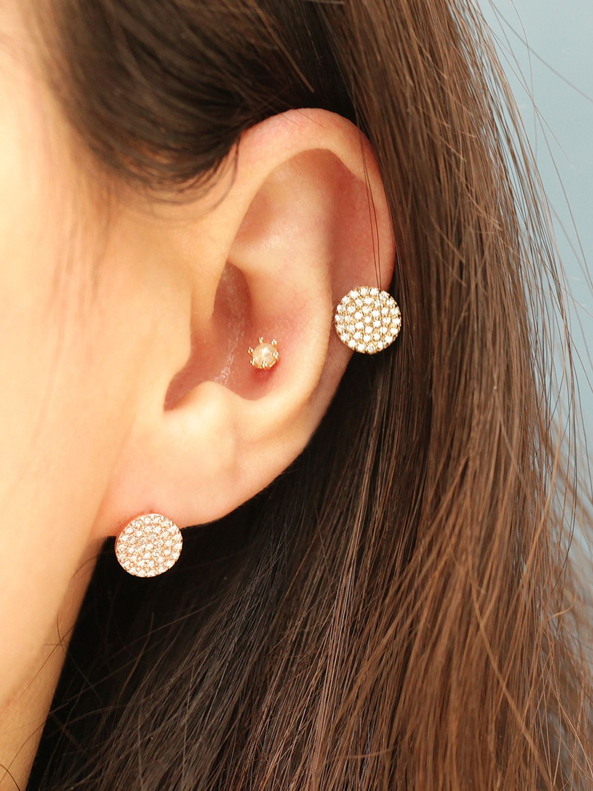 미니멀피어싱(MINIMALPIERCING) 14K 블링 큐빅 라운드 원터치 링피어싱 귀걸이
