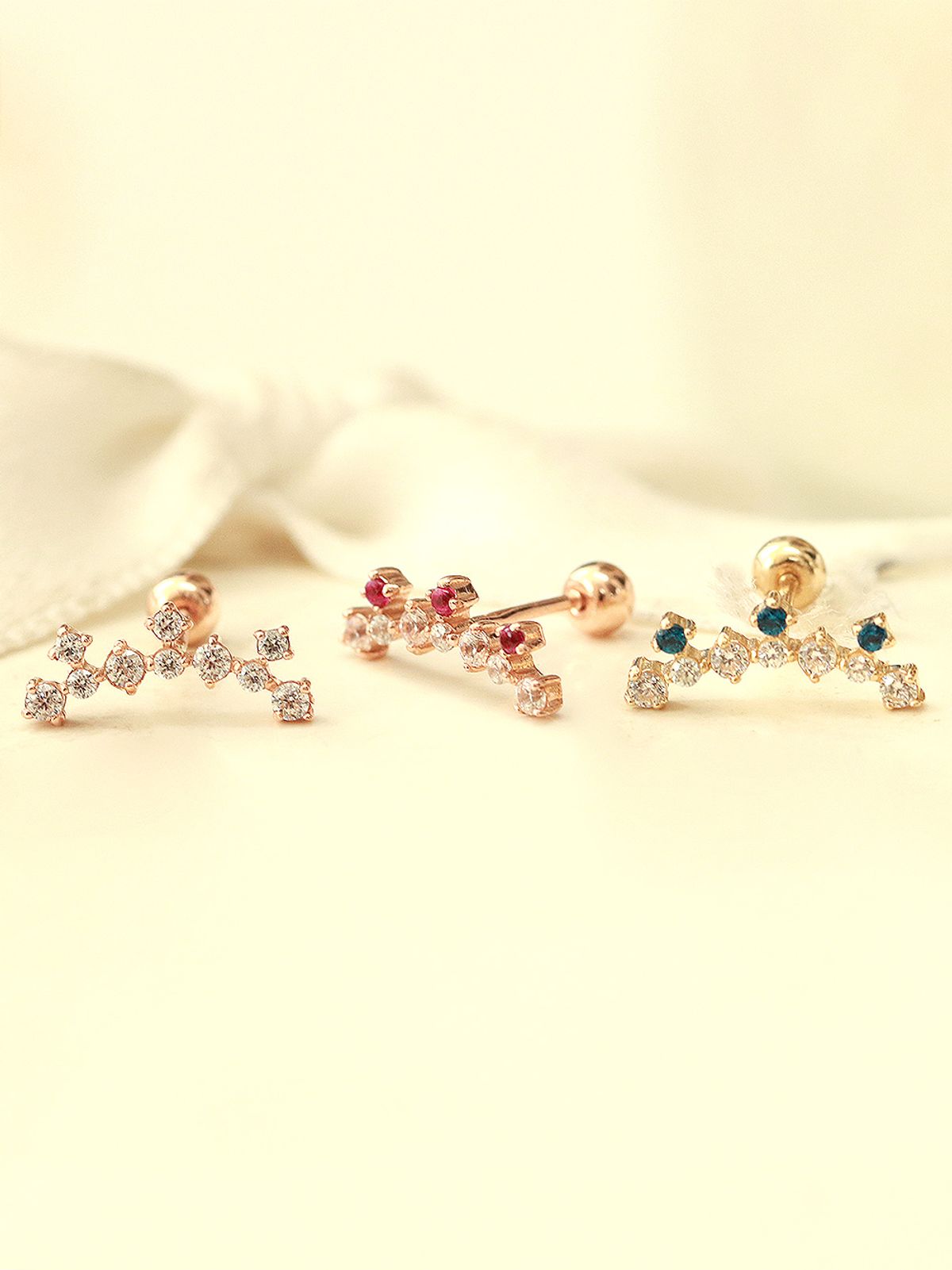 미니멀피어싱(MINIMALPIERCING) 14K 크라운 숏커브 큐빅 피어싱 귀걸이