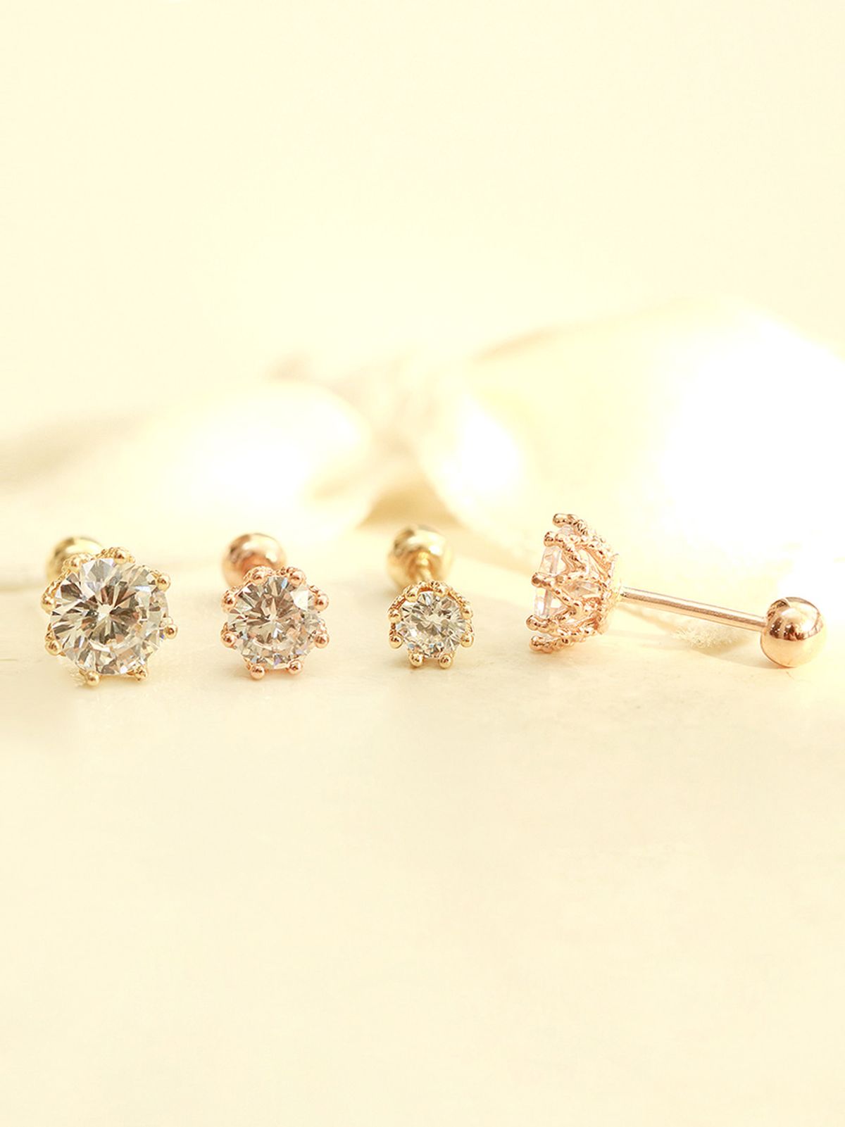 미니멀피어싱(MINIMALPIERCING) 14K 크라운 큐빅 피어싱 귀걸이