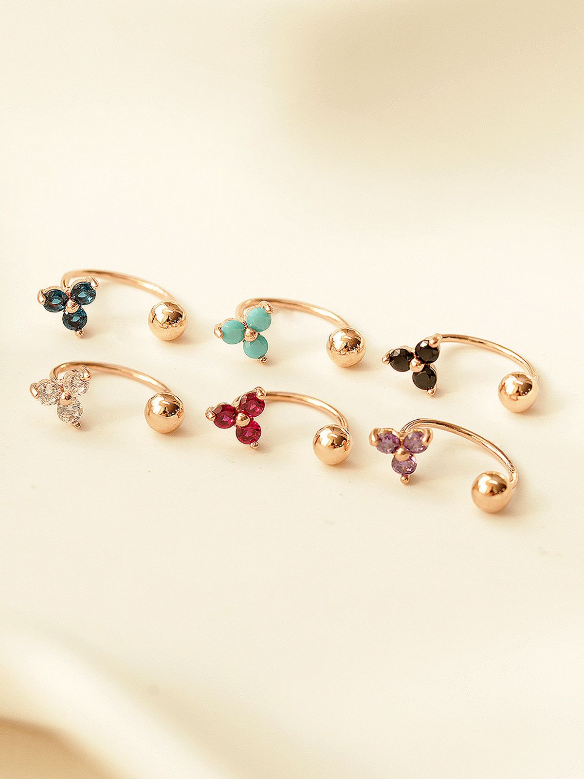 미니멀피어싱(MINIMALPIERCING) 14K 삼각큐빅 커브 링 피어싱 귀걸이