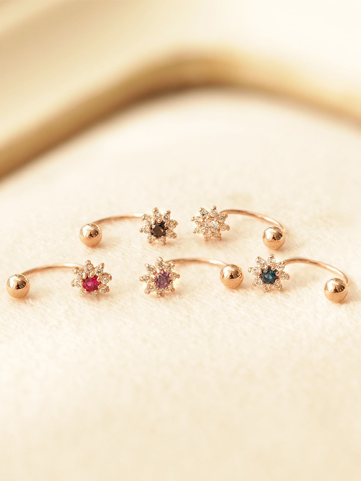 미니멀피어싱(MINIMALPIERCING) 14K 미니 썬플라워 커브 링 피어싱 귀걸이