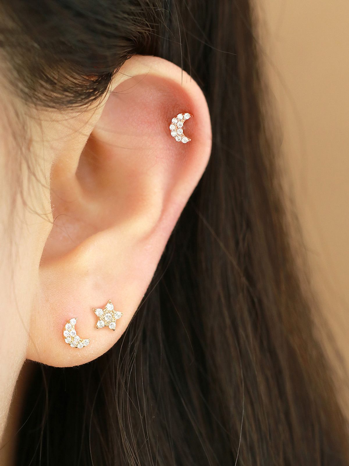미니멀피어싱(MINIMALPIERCING) 14K 미니 통통 큐빅 달 별 피어싱 귀걸이
