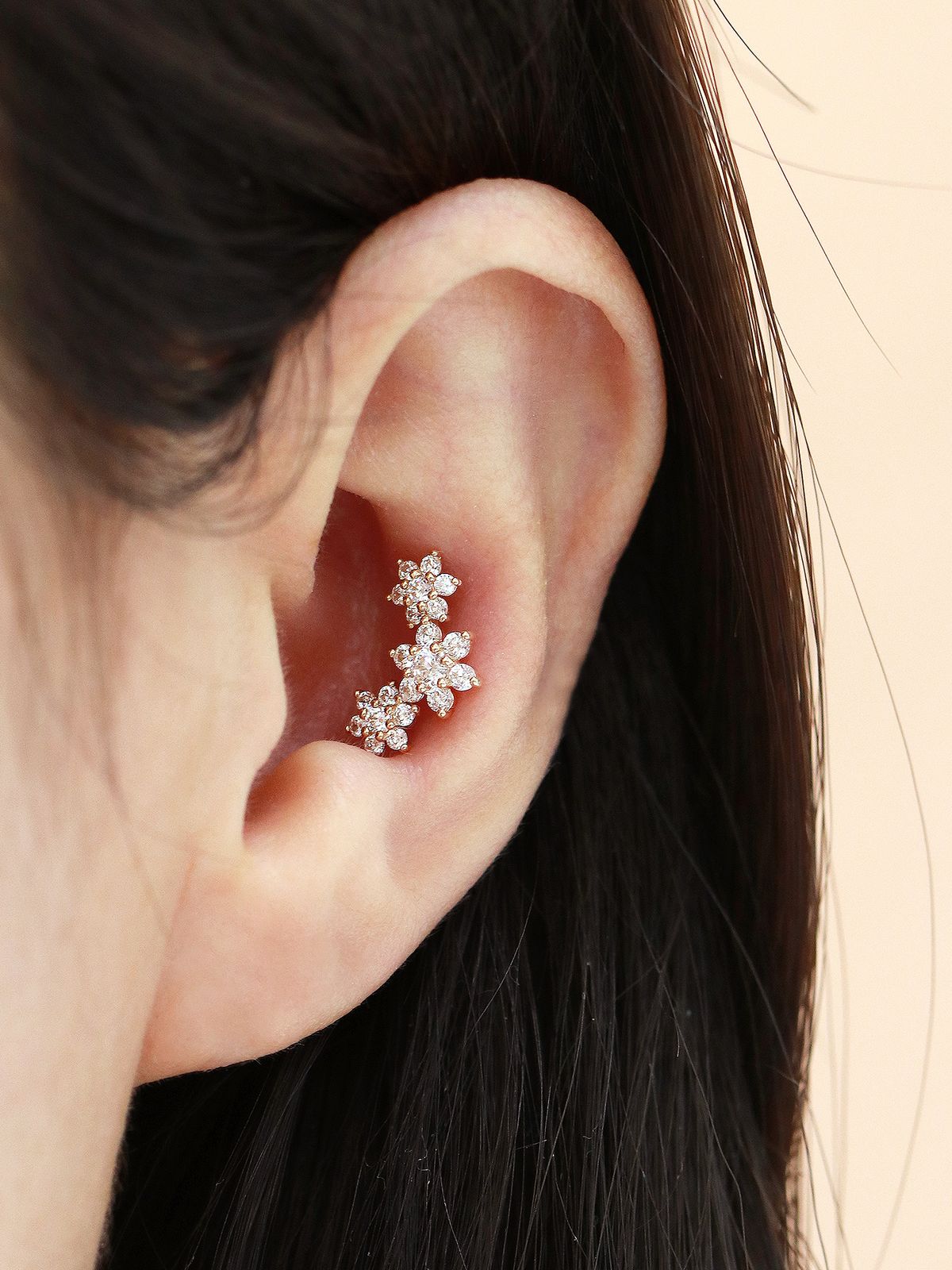 미니멀피어싱(MINIMALPIERCING) 14K 트리플 플라워 피어싱 귀걸이 S,M