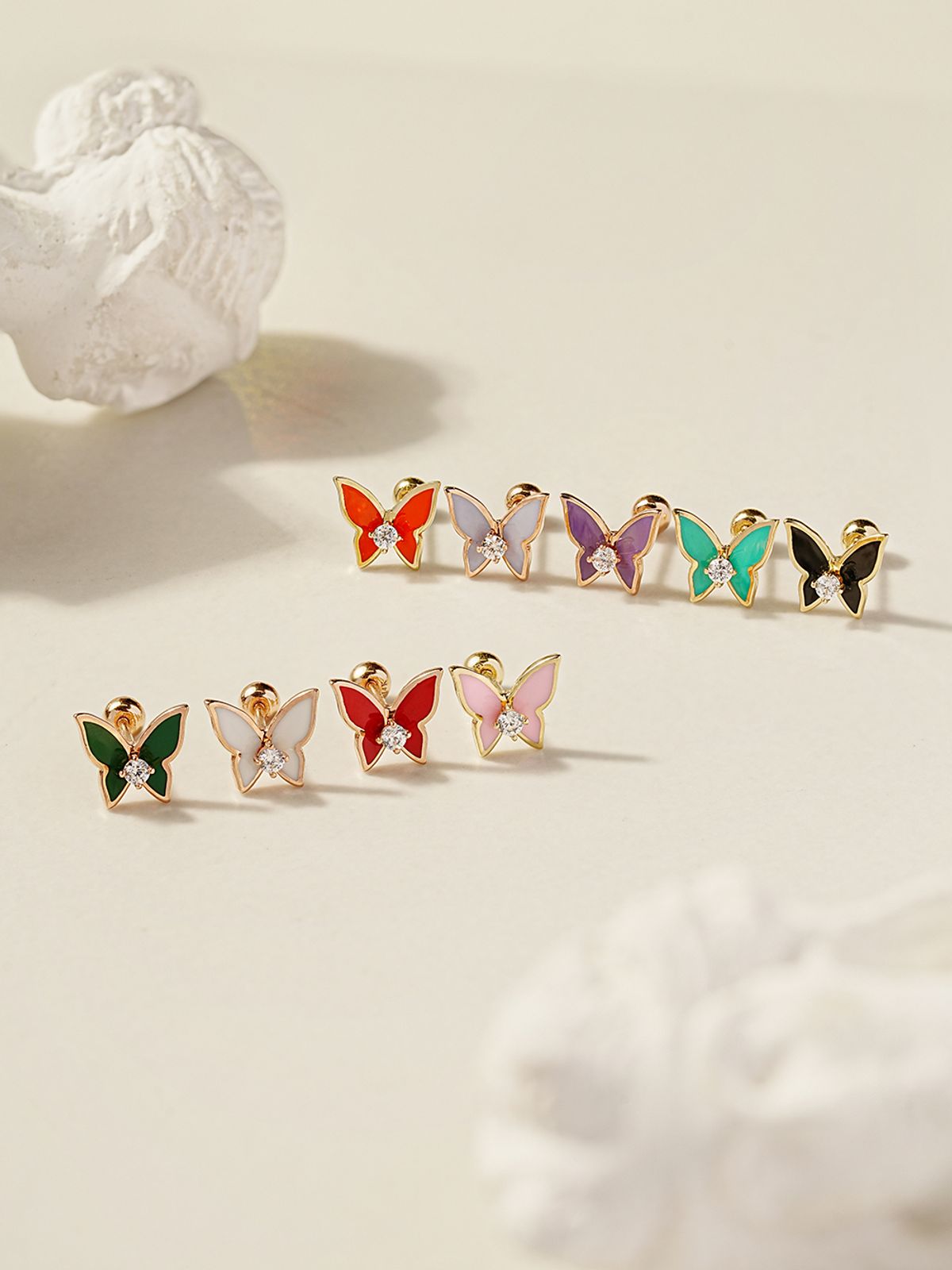 미니멀피어싱(MINIMALPIERCING) 14K 에나멜 큐빅 나비 피어싱 귀걸이