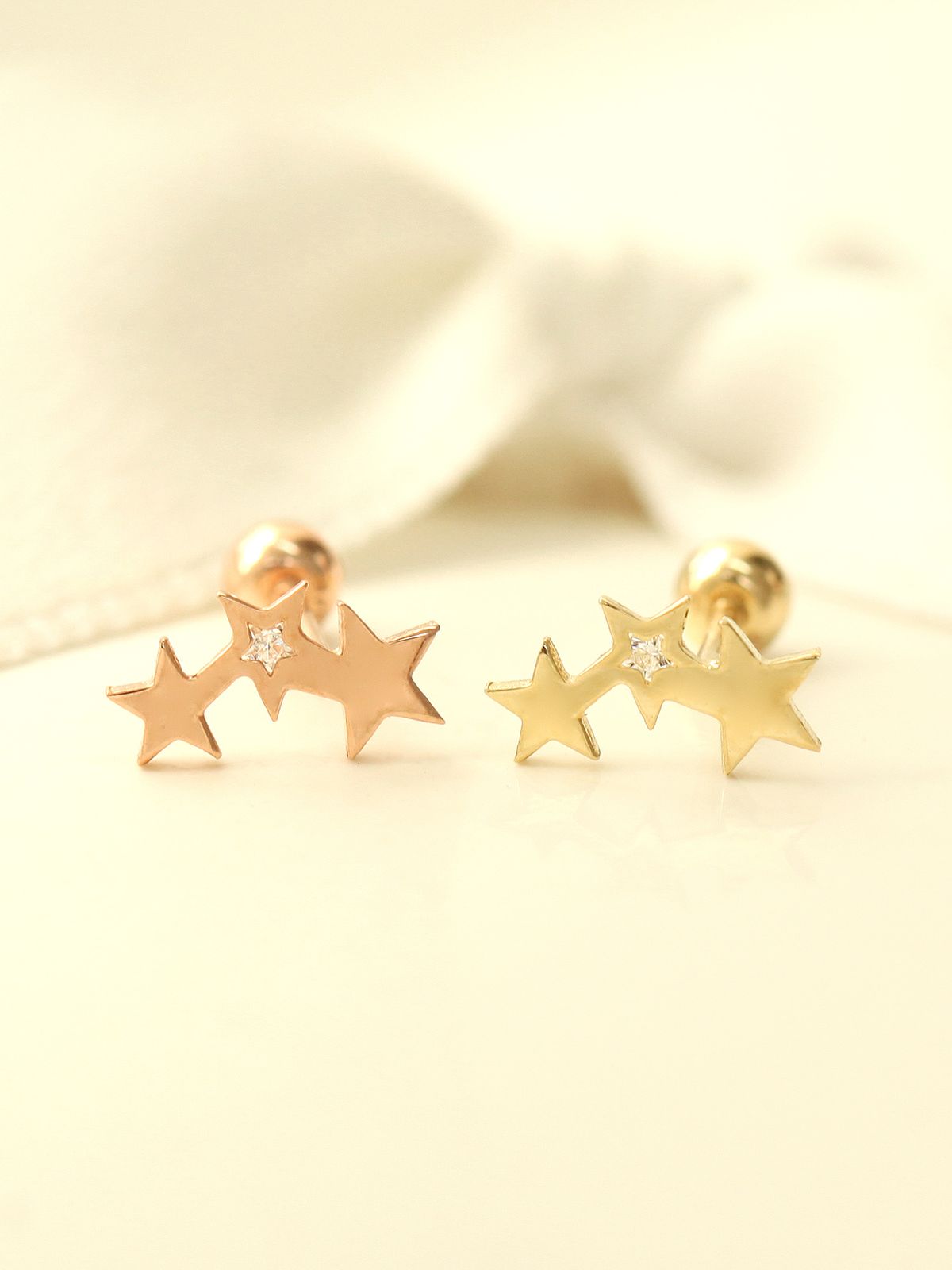미니멀피어싱(MINIMALPIERCING) 14K 별 포인트 큐빅 피어싱 귀걸이