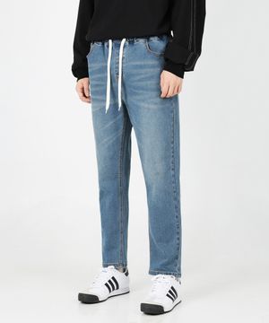 허리밴딩 스판 일자 데님 팬츠