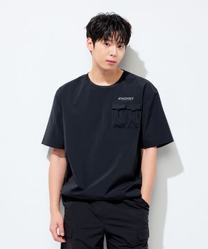 프레시벤트 우븐 남성 멀티포켓 반팔티셔츠 (BLACK)