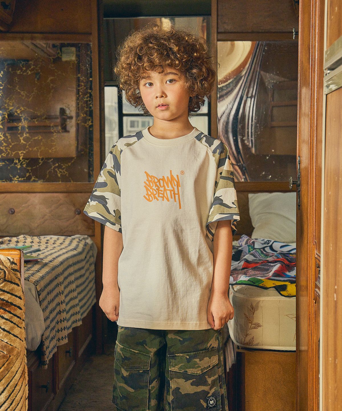 브라운브레스 키즈(BROWNBREATH KIDS) KIDS CAMO TAG TEE - CREAM