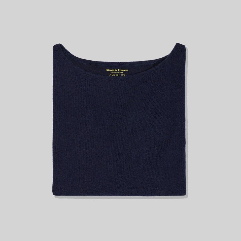 MUSINSA | ATTENDS Restrained boat neck tee shirt (Navy)