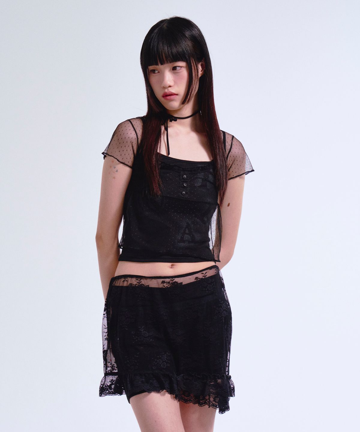 프렌다(PRENDA) PRDA DOT LAYERED TEE BLACK